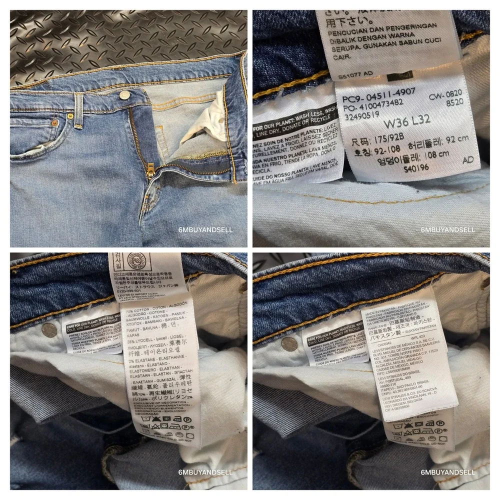 Levis 511 Slim Fit Mens Jeans 36x32 Blue Distressed Ripped‎ Denim 04511-4907